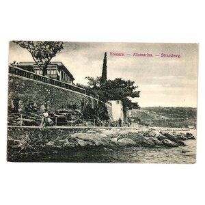 Volosca Allamarina Strandweg Vintage Postcard Correspondence 1906 Black White